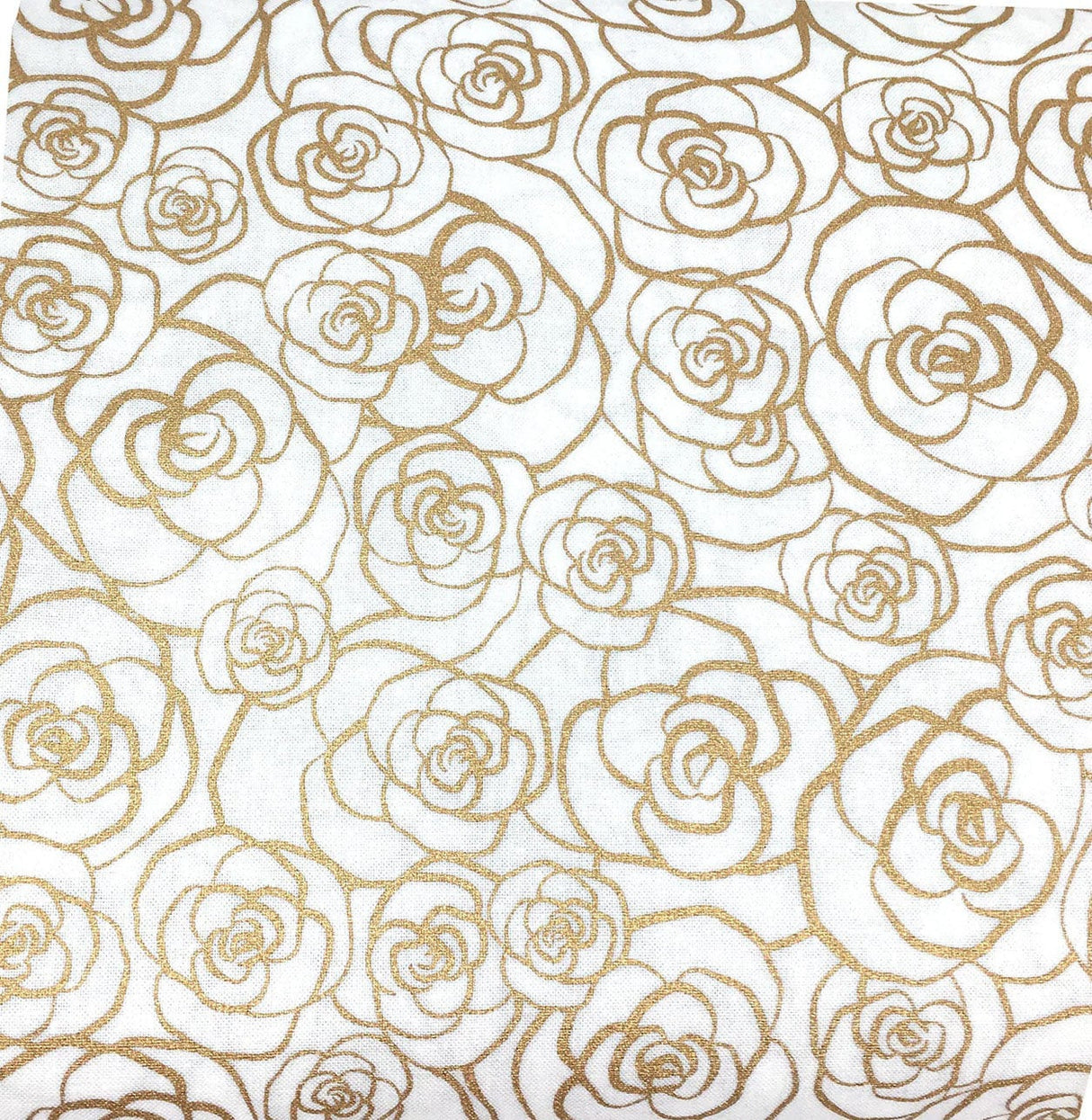 Quilting Cotton Metallic Gold Roses 100% Cotton
