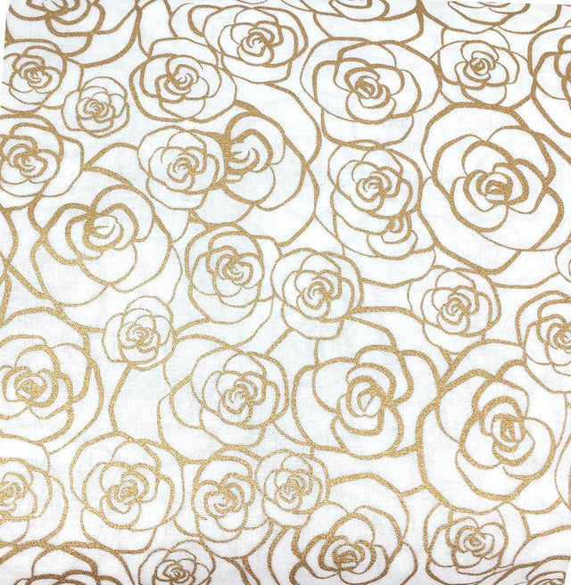 Quilting Cotton Metallic Gold Roses 100% Cotton