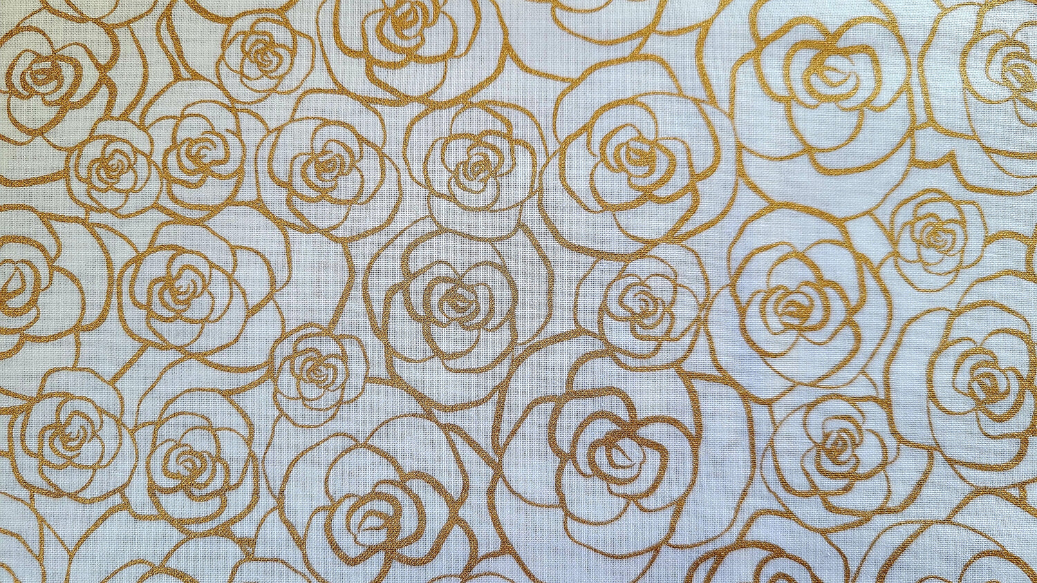 Quilting Cotton Metallic Gold Roses 100% Cotton