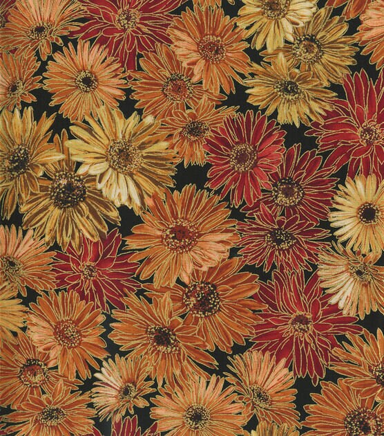 Quilting Cotton Metallic Harvest Mums Fall Theme 100% Cotton