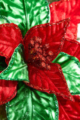 22" Metallic Green and Red Poinsettia Stem