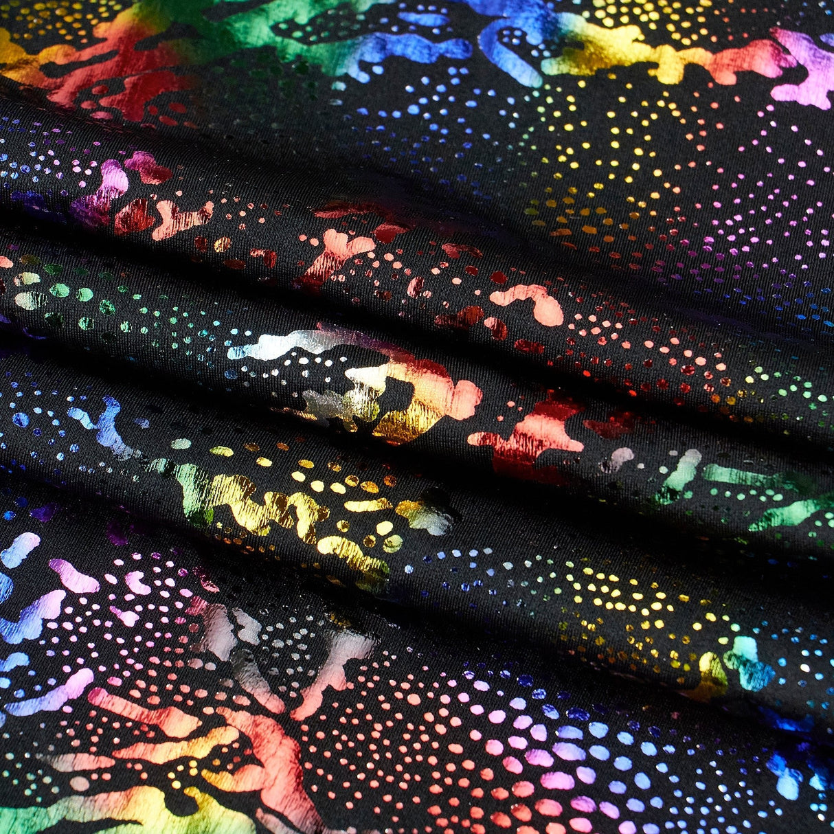 Metallic Reef Hologram Spandex Fabric - Black/Fuchsia, Black/Gold, Black/Silver, Black/Turq, Black/Black, Black/Multi, 56" Width, 4-Way Stretch (1 Yard)