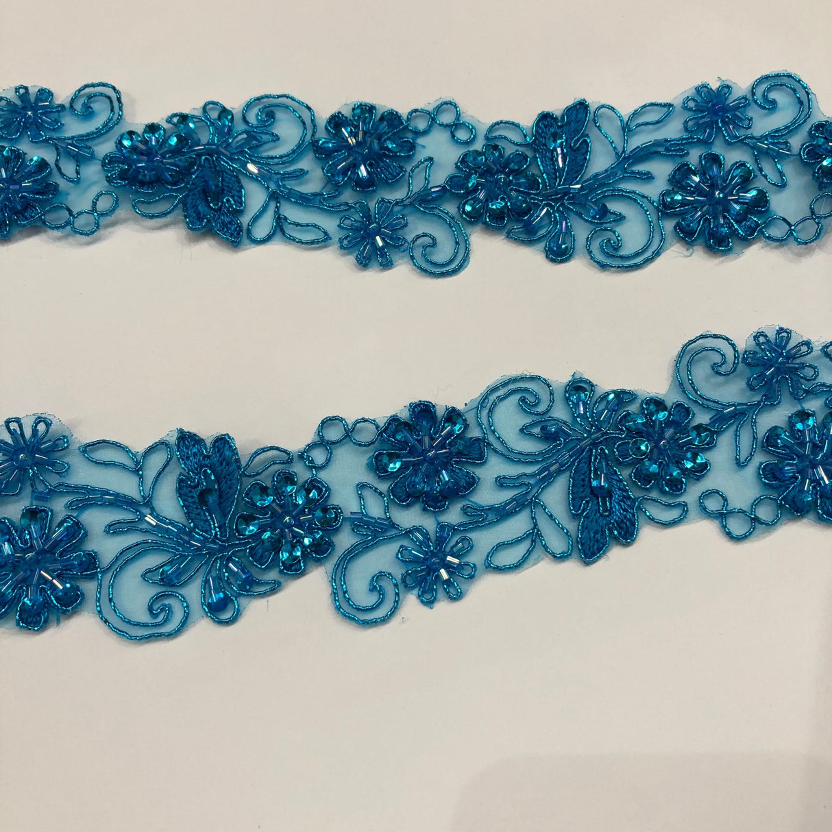 Beaded Corded Lace Trim on Polyester Organza