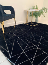 Black Lines Faux Rabbit Touch Rug - Silver Metallic Shimmery Design, 7'6" X 10'3" (1 Rug)