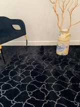 Black Marble With Silver Metallic Shimmery Design Faux Rabbit Touch Rug - Polyester Faux Fur Rug, Black Silver Marble, 7'6" X 10'3", 5' X 7' (1 Piece)
