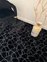 Black Marble With Silver Metallic Shimmery Design Faux Rabbit Touch Rug - Polyester Faux Fur Rug, Black Silver Marble, 7'6" X 10'3", 5' X 7' (1 Piece)