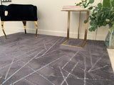 Charcoal Lines Faux Rabbit Touch Rug - Polyester Fabric, Charcoal Lines With Silver Metallic Shimmery Design, 5' X 7' (1 Unit)