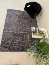 Charcoal Lines Faux Rabbit Touch Rug - Polyester Fabric, Charcoal Lines With Silver Metallic Shimmery Design, 5' X 7' (1 Unit)