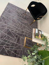Charcoal Lines Faux Rabbit Touch Rug - Polyester Fabric, Charcoal Lines With Silver Metallic Shimmery Design, 5' X 7' (1 Unit)