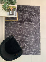 Charcoal Lines Faux Rabbit Touch Rug - Polyester Fabric, Charcoal Lines With Silver Metallic Shimmery Design, 5' X 7' (1 Unit)