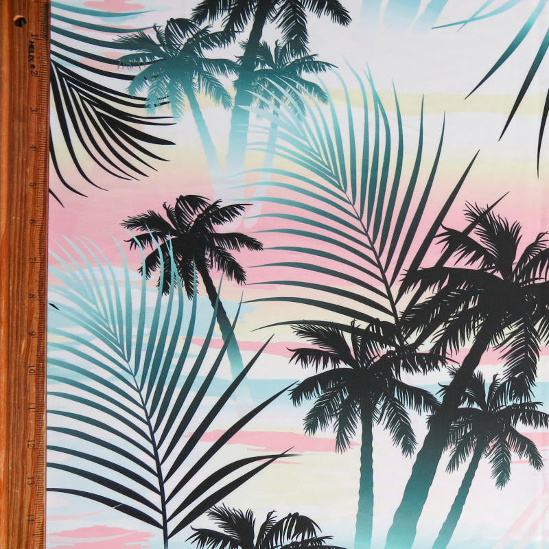 Swim Knit Polyester Spandex Miami Beach Palm Print 4-Way Stretch