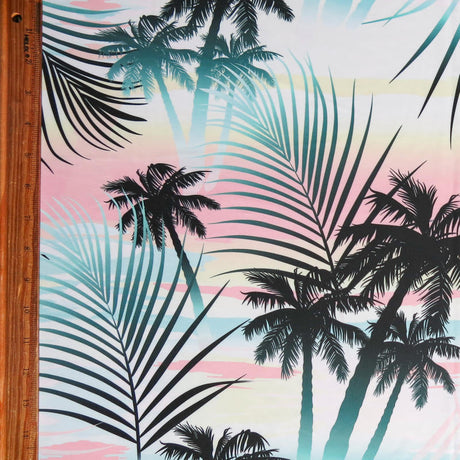 Swim Knit Polyester Spandex Miami Beach Palm Print 4-Way Stretch