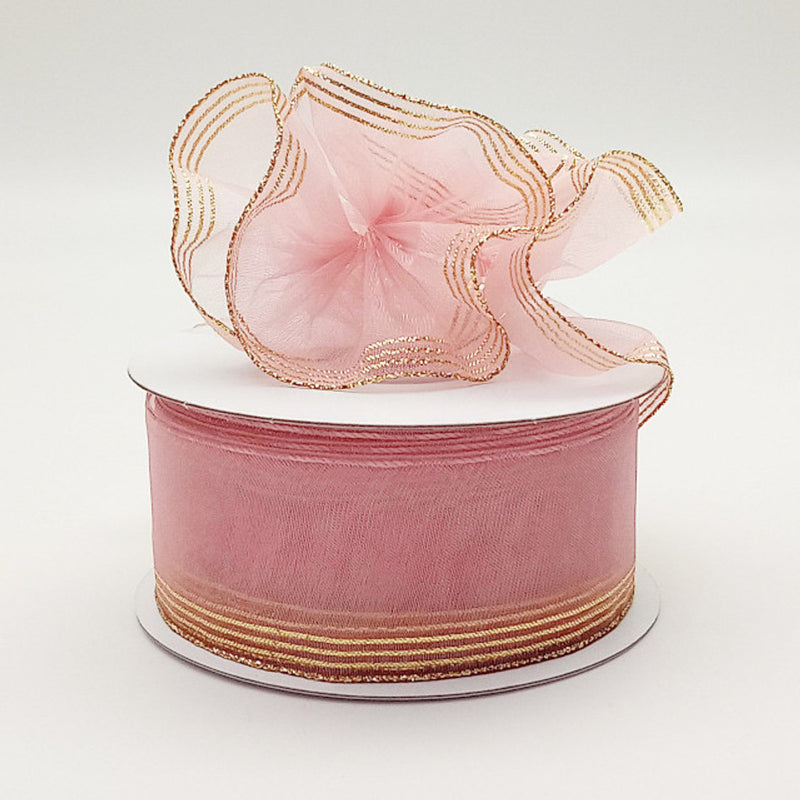1.5"x25 yards Blush Gold Organza Pull Bows Gift Ribbon