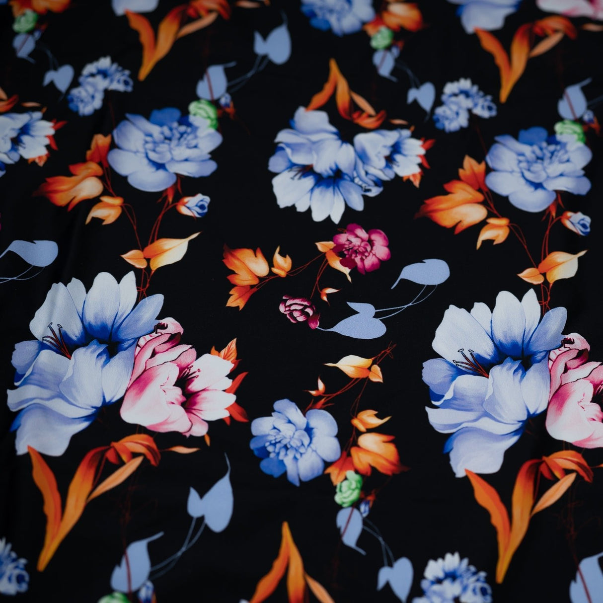 Printed Spandex Fabric Midnight Floral Garden