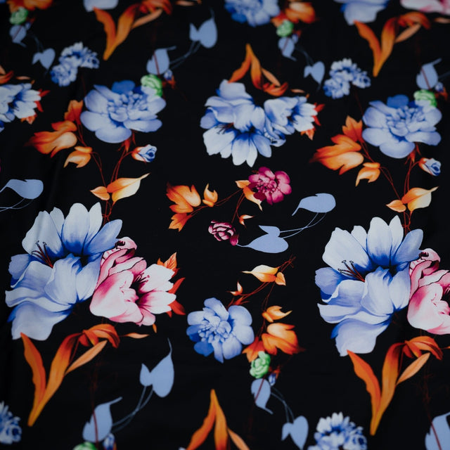 Printed Spandex Fabric Midnight Floral Garden