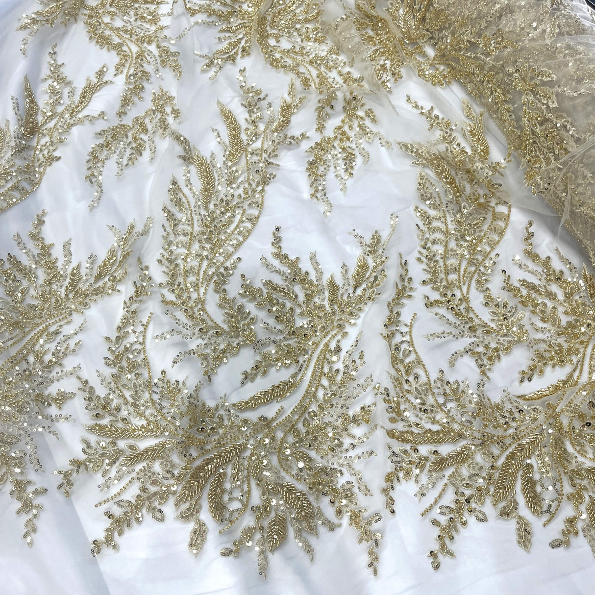 Embroidered Beaded Vine Leaf Lace