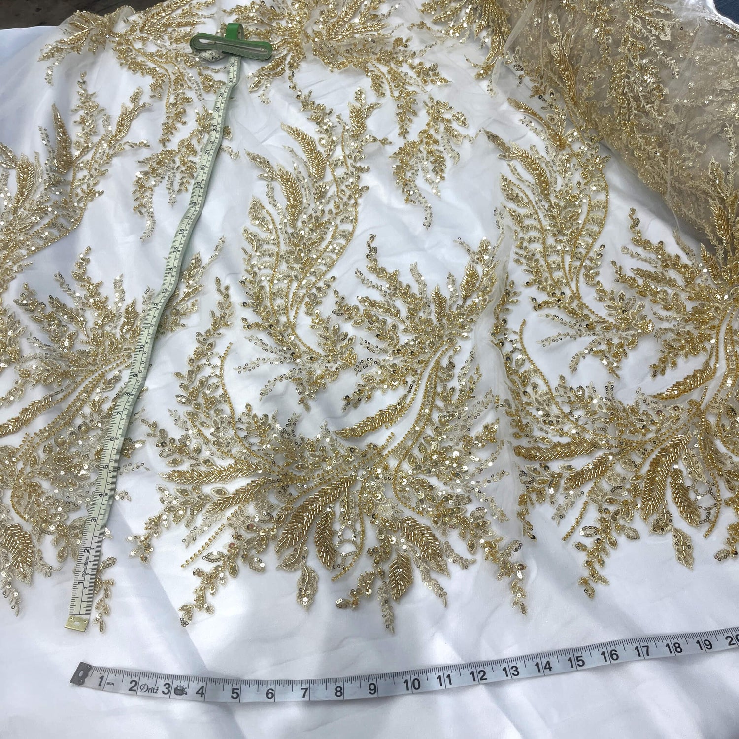 Embroidered Beaded Vine Leaf Lace