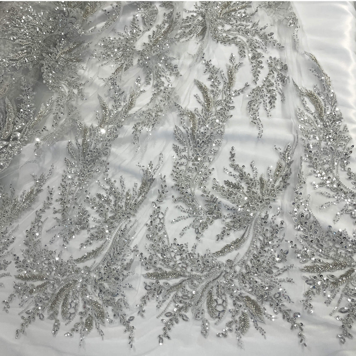 Embroidered Beaded Vine Leaf Lace
