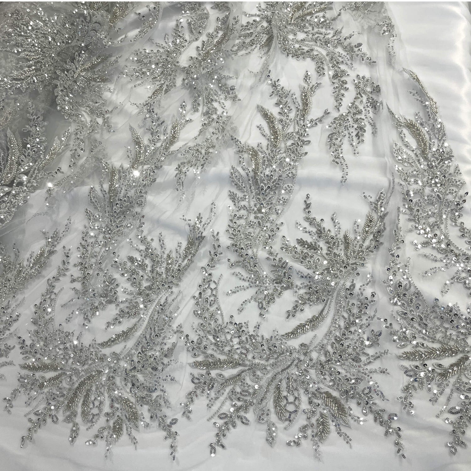Embroidered Beaded Vine Leaf Lace