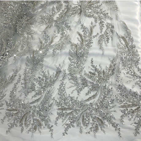 Embroidered Beaded Vine Leaf Lace