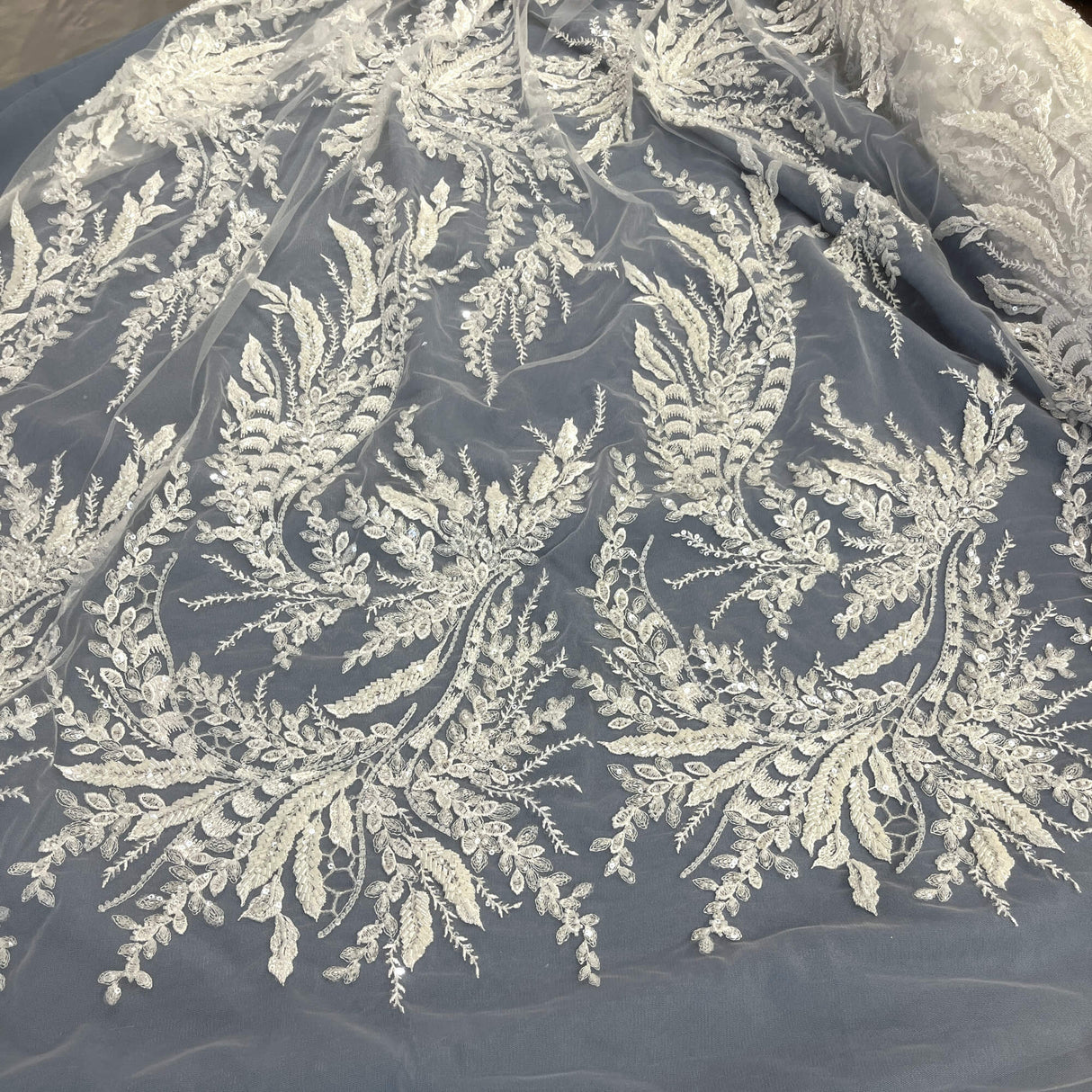 Embroidered Beaded Vine Leaf Lace