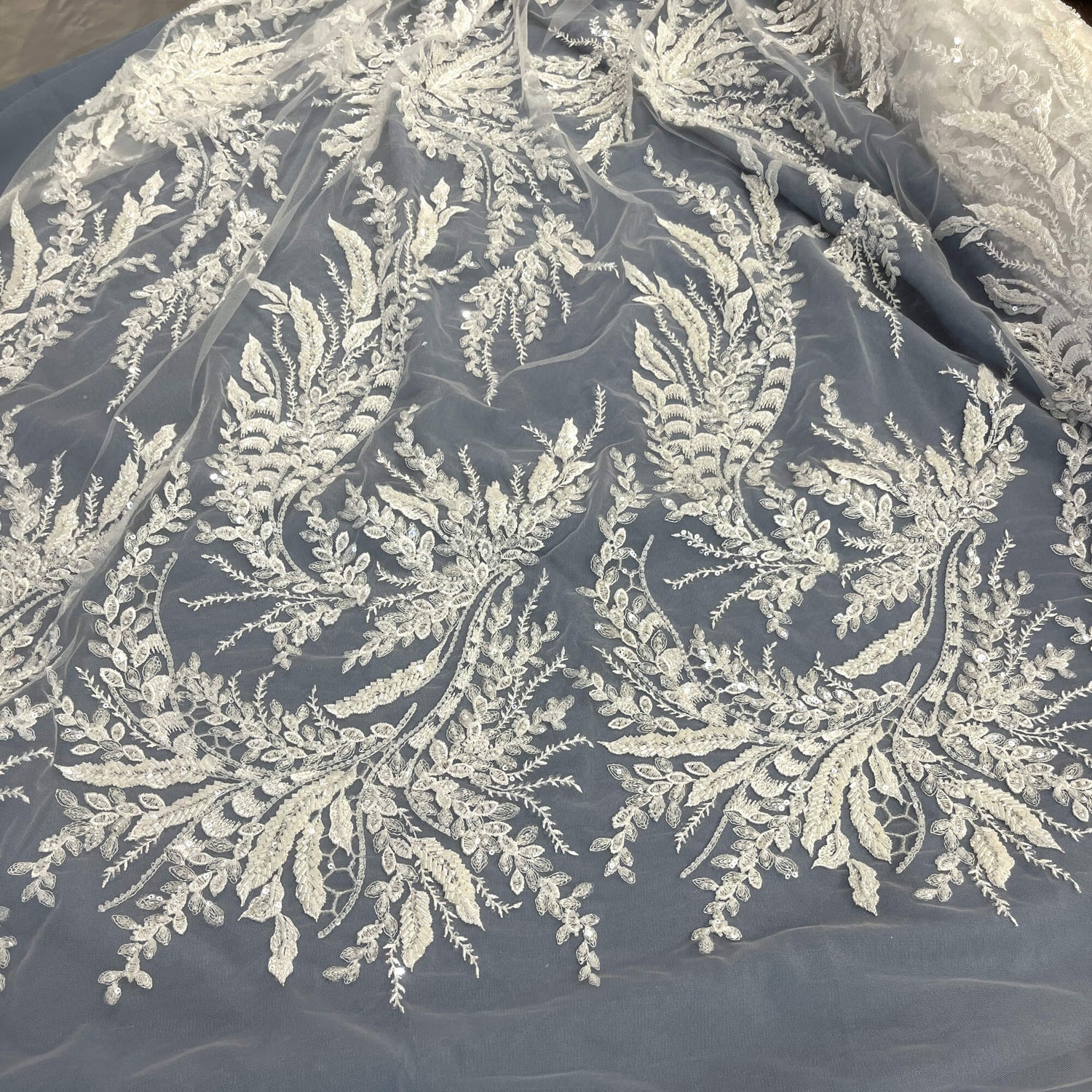 Embroidered Beaded Vine Leaf Lace