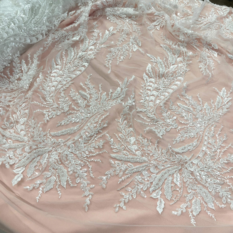 Embroidered Beaded Vine Leaf Lace