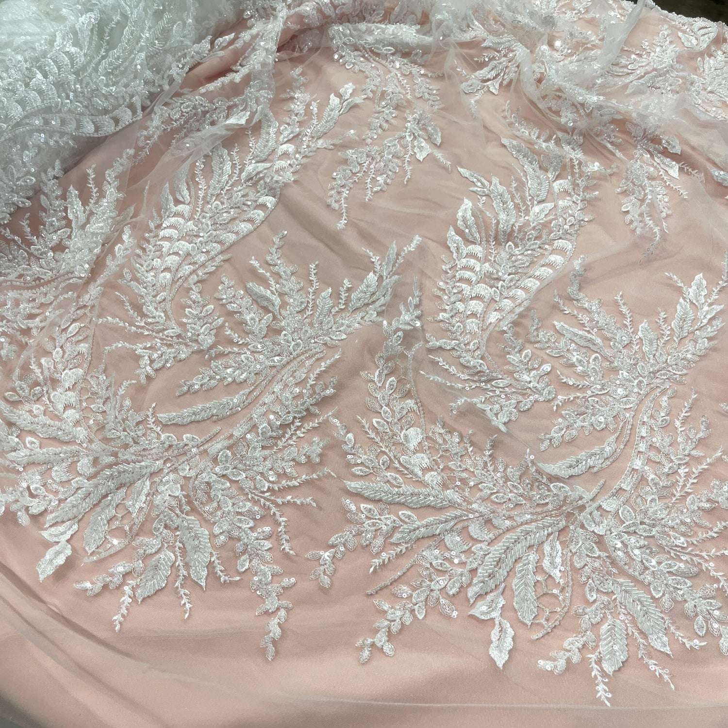 Embroidered Beaded Vine Leaf Lace
