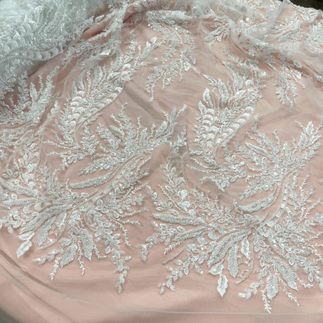 Embroidered Beaded Vine Leaf Lace