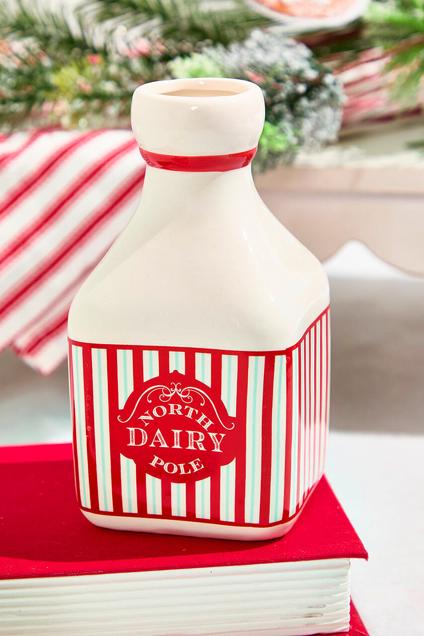 6 Inch Ceramic Milk Jar “North Pole Dairy” Decorative Holiday Container