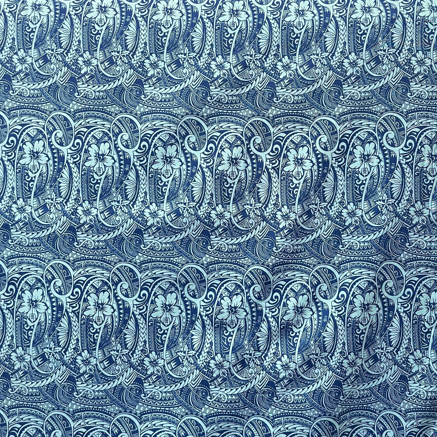Mini Hibiscus Flowers Traditional Polynesian Tattoo Polyester Fabric - Blue, Tan, Purple, Pink, 60" Width (1 Yard)