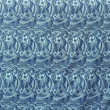 Mini Hibiscus Flowers Traditional Polynesian Tattoo Polyester Fabric - Blue, Tan, Purple, Pink, 60" Width (1 Yard)
