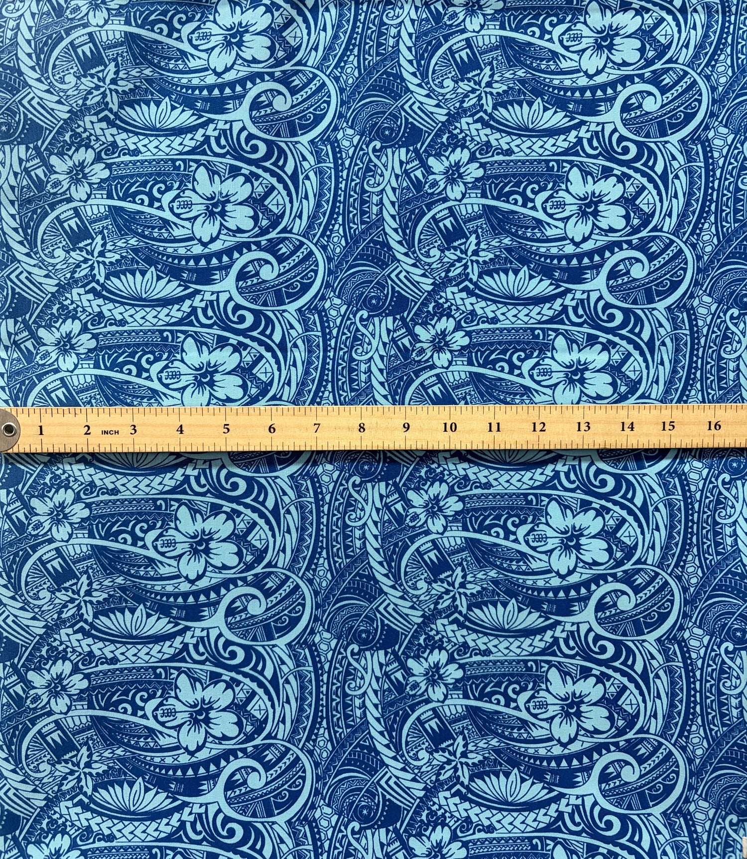 Mini Hibiscus Flowers Traditional Polynesian Tattoo Polyester Fabric - Blue, Tan, Purple, Pink, 60" Width (1 Yard)
