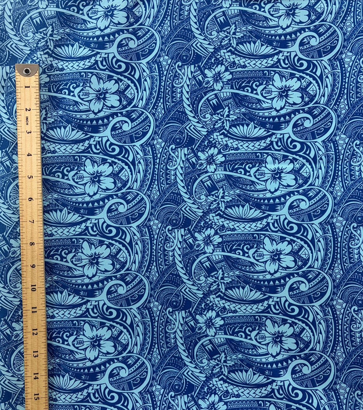 Mini Hibiscus Flowers Traditional Polynesian Tattoo Polyester Fabric - Blue, Tan, Purple, Pink, 60" Width (1 Yard)