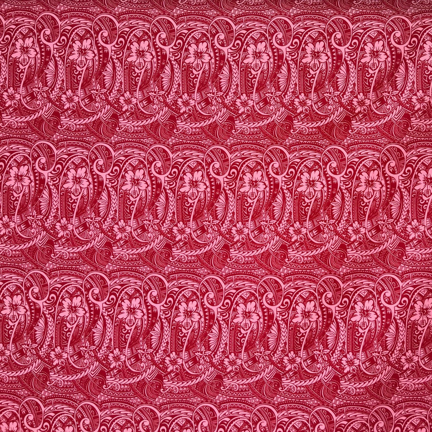 Mini Hibiscus Flowers Traditional Polynesian Tattoo Polyester Fabric - Blue, Tan, Purple, Pink, 60" Width (1 Yard)