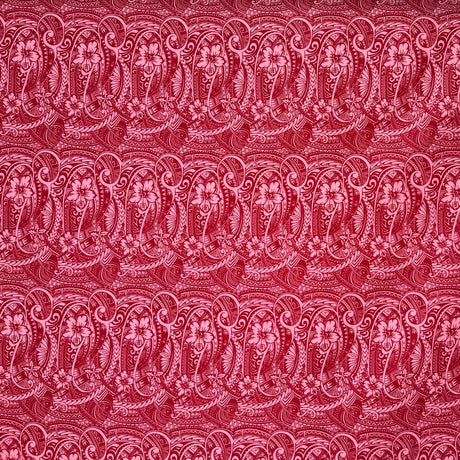 Mini Hibiscus Flowers Traditional Polynesian Tattoo Polyester Fabric - Blue, Tan, Purple, Pink, 60" Width (1 Yard)
