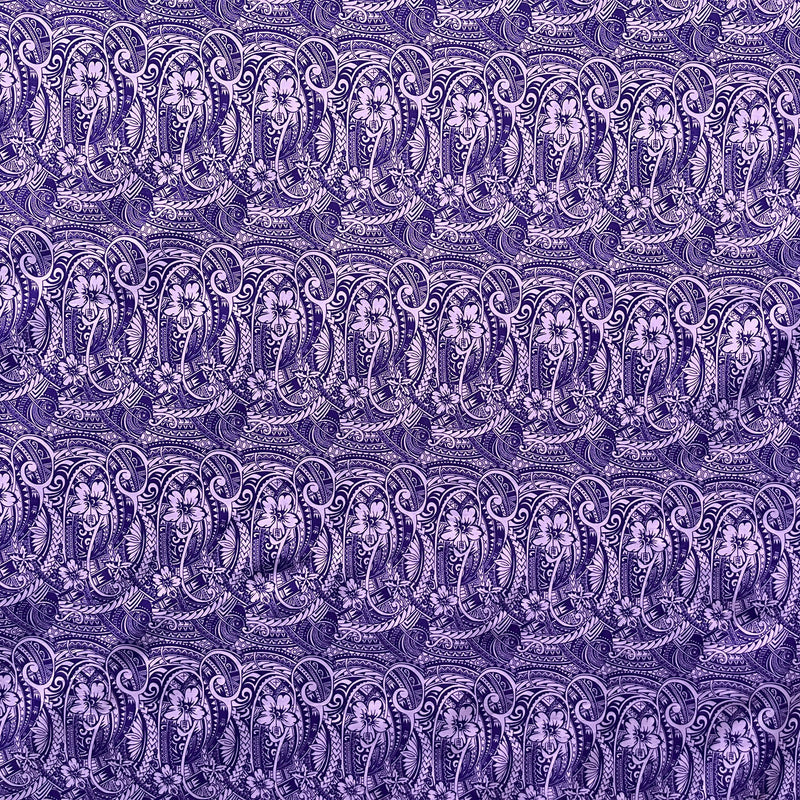 Mini Hibiscus Flowers Traditional Polynesian Tattoo Polyester Fabric - Blue, Tan, Purple, Pink, 60" Width (1 Yard)