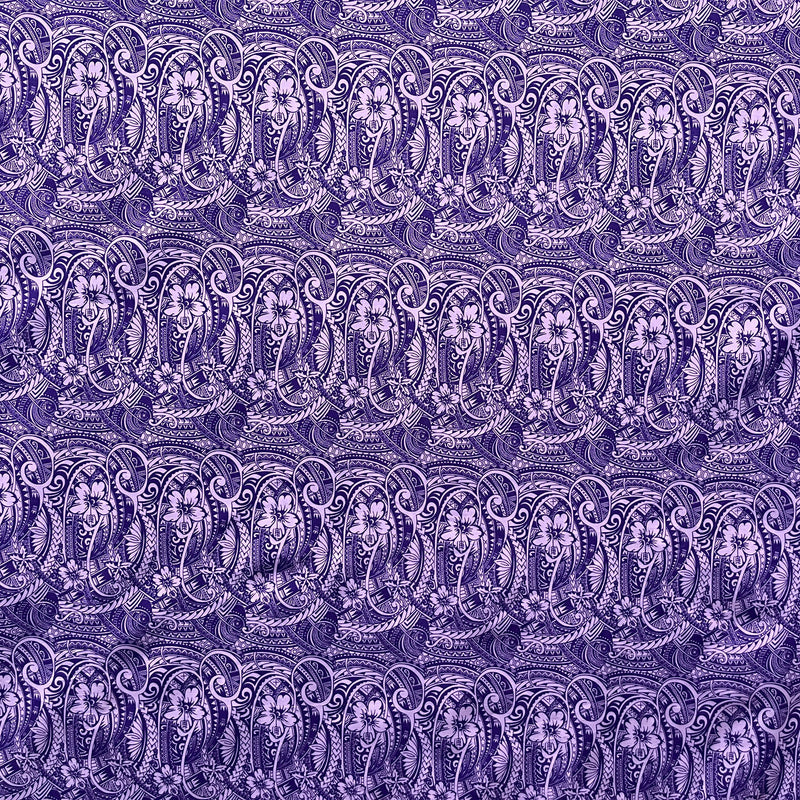 Mini Hibiscus Flowers Traditional Polynesian Tattoo Polyester Fabric - Blue, Tan, Purple, Pink, 60" Width (1 Yard)