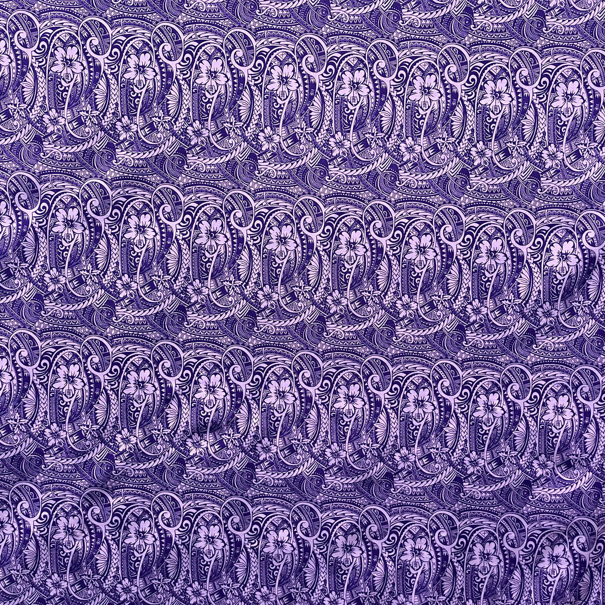 Mini Hibiscus Flowers Traditional Polynesian Tattoo Polyester Fabric - Blue, Tan, Purple, Pink, 60" Width (1 Yard)