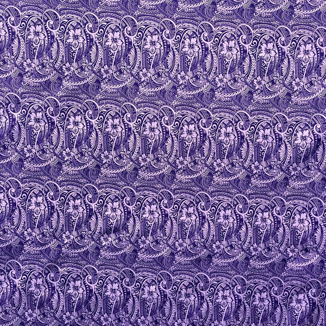 Mini Hibiscus Flowers Traditional Polynesian Tattoo Polyester Fabric - Blue, Tan, Purple, Pink, 60" Width (1 Yard)