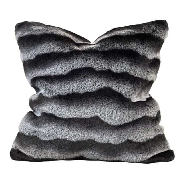 Soft Luxury Faux Mink Pillow - Faux Mink Fabric, Black Stripe, 20" X 20" (1 Pillow)