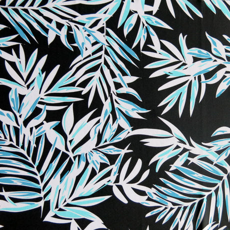 Swim Knit Nylon Spandex Mint and Aqua Green Foliage on Black