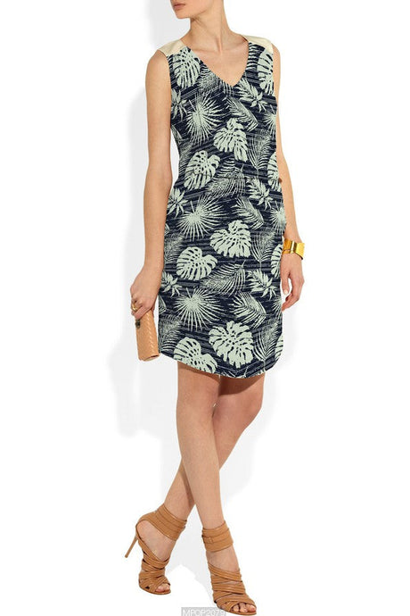 Stretch Woven Boardshort Fabric Mint Hawaiian Foliage on Charcoal