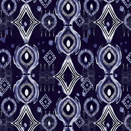 Cotton Fabric Mirrors Indigo Affinity 44/45"