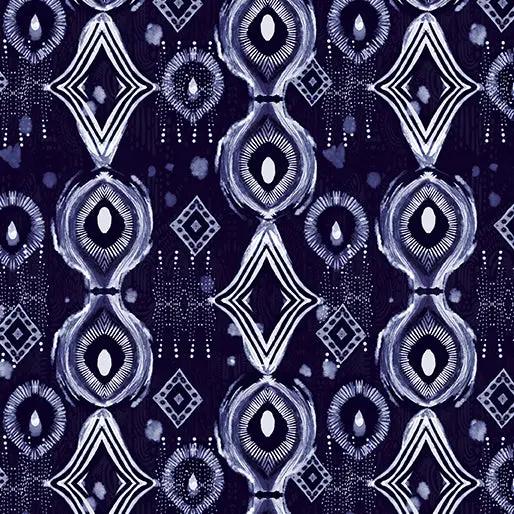 Cotton Fabric Mirrors Indigo Affinity 44/45"