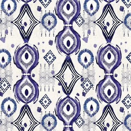 Cotton Print Mirrors White/Blue Fabric by the Yard