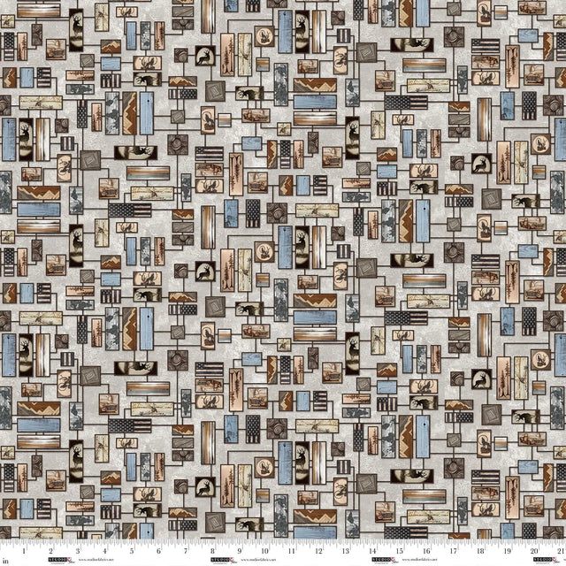 Cotton Print Mist Wood Burn Art Wall Fabric 44/45"