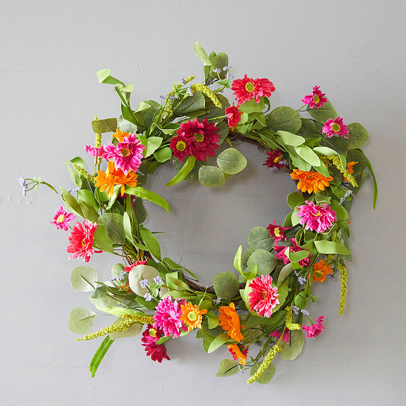 24 Inch Mixed Gerbera Wreath Decorative Spring Summer Floral Door Wall Wreath