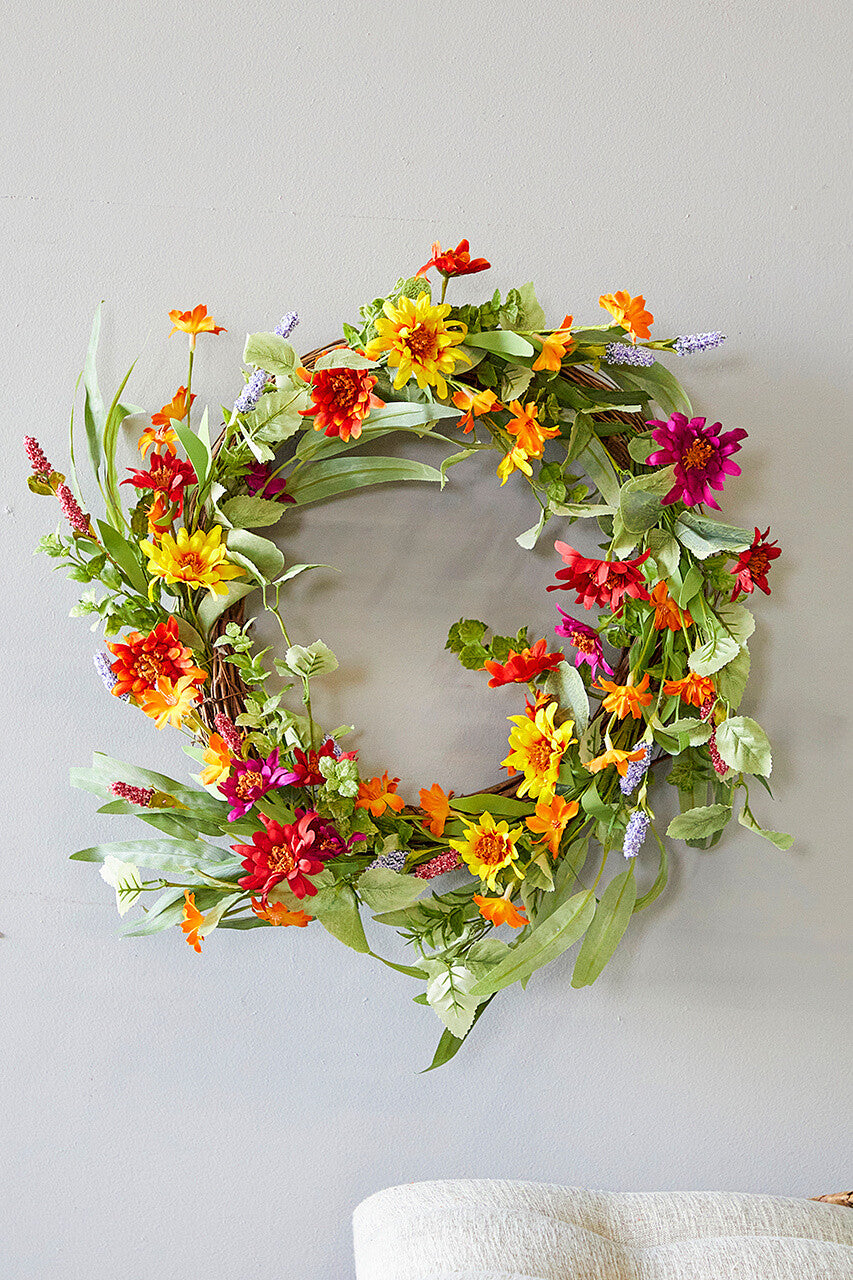 24 InchMixed Daisy Wreath Decorative Spring Summer Floral Door Wall Wreath