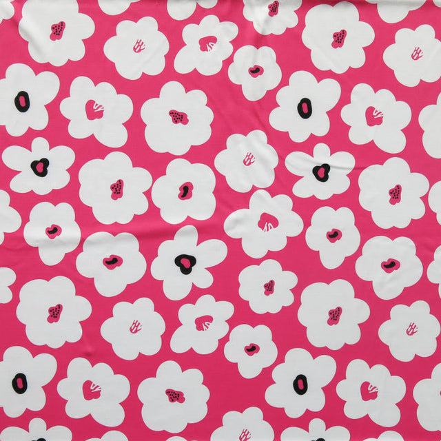 Swim Knit Poly Spandex Mod Floral Carmine Rose